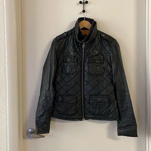 Superdry Vintage Black Real Leather Jacket - Size Medium